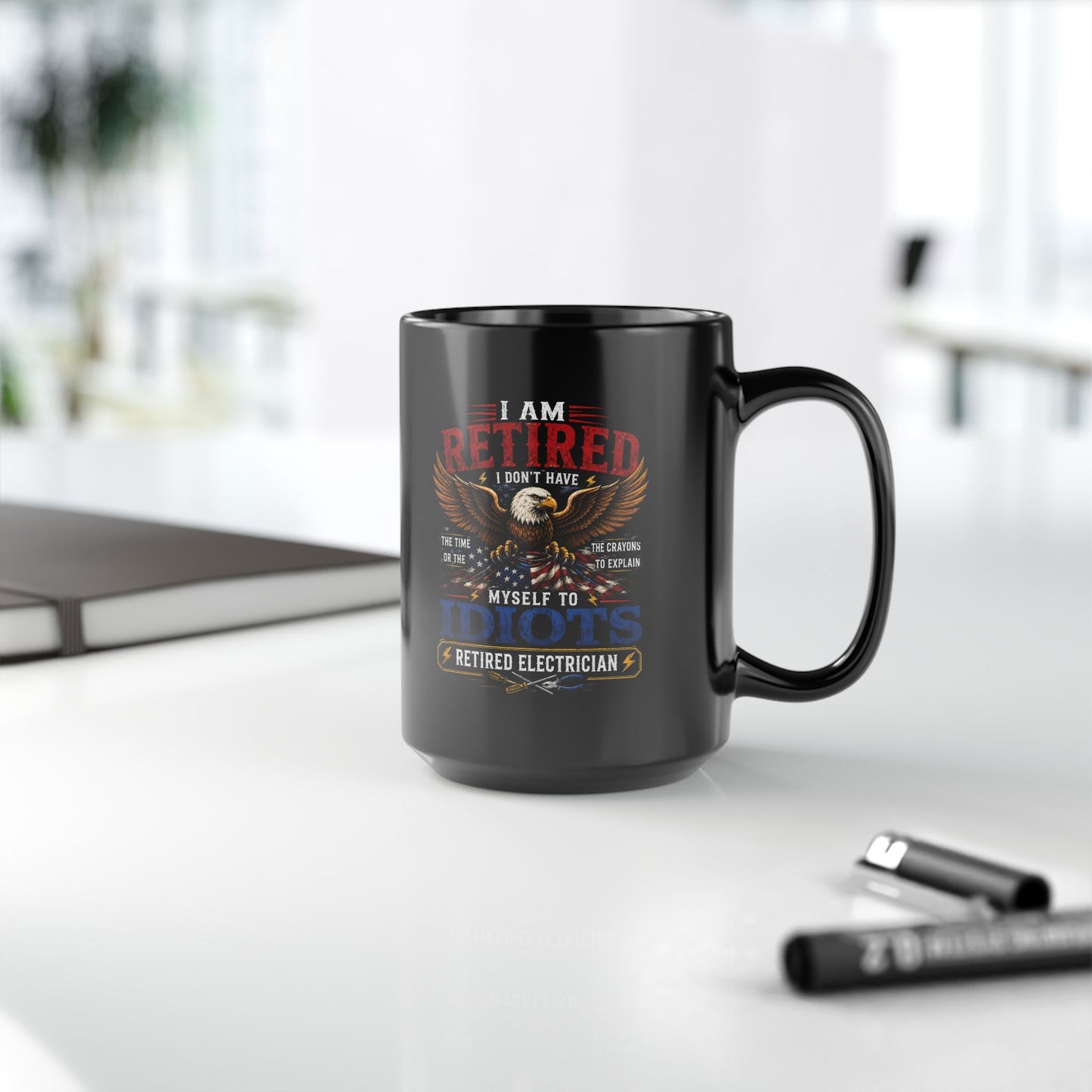 Retired Electrician Mug, Patriotic Eagle and American Flag Coffee Cup