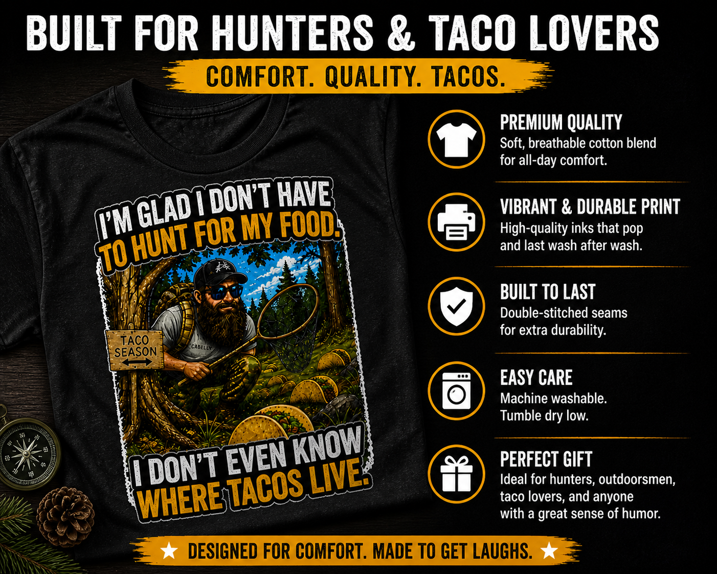 Taco Season T-Shirt, Funny Hunting Season Foodie Graphic Tee