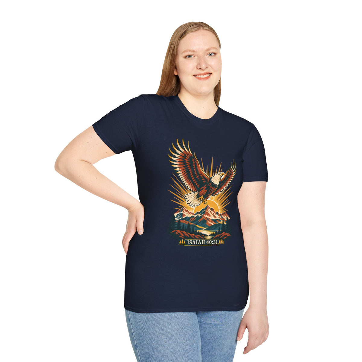Isaiah 40:31 Eagle Shirt | Christian Mountain Graphic Tee | Renewed Strength Scripture T Shirt | Inspirational Faith Gift for Men and Women