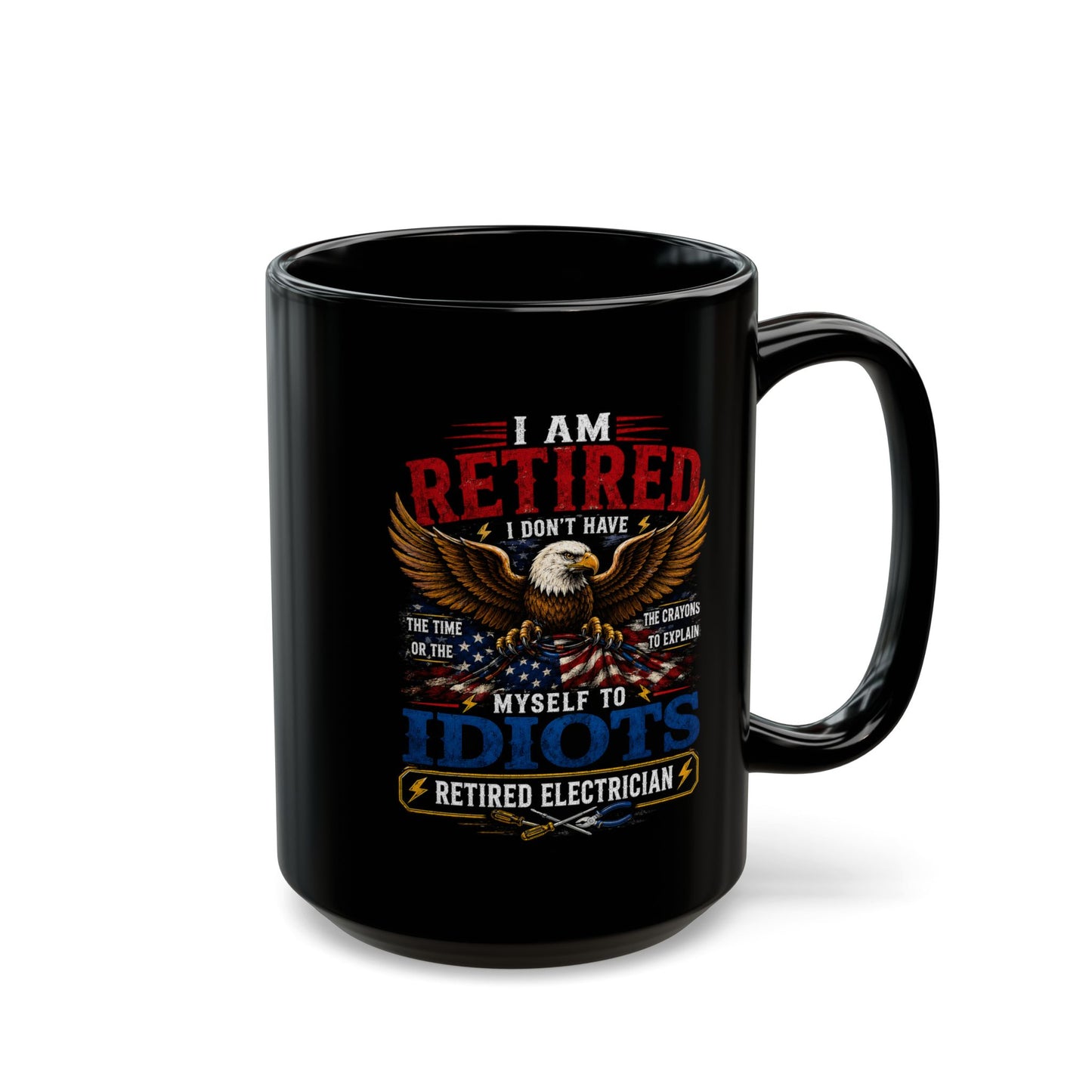Retired Electrician Mug, Patriotic Eagle and American Flag Coffee Cup