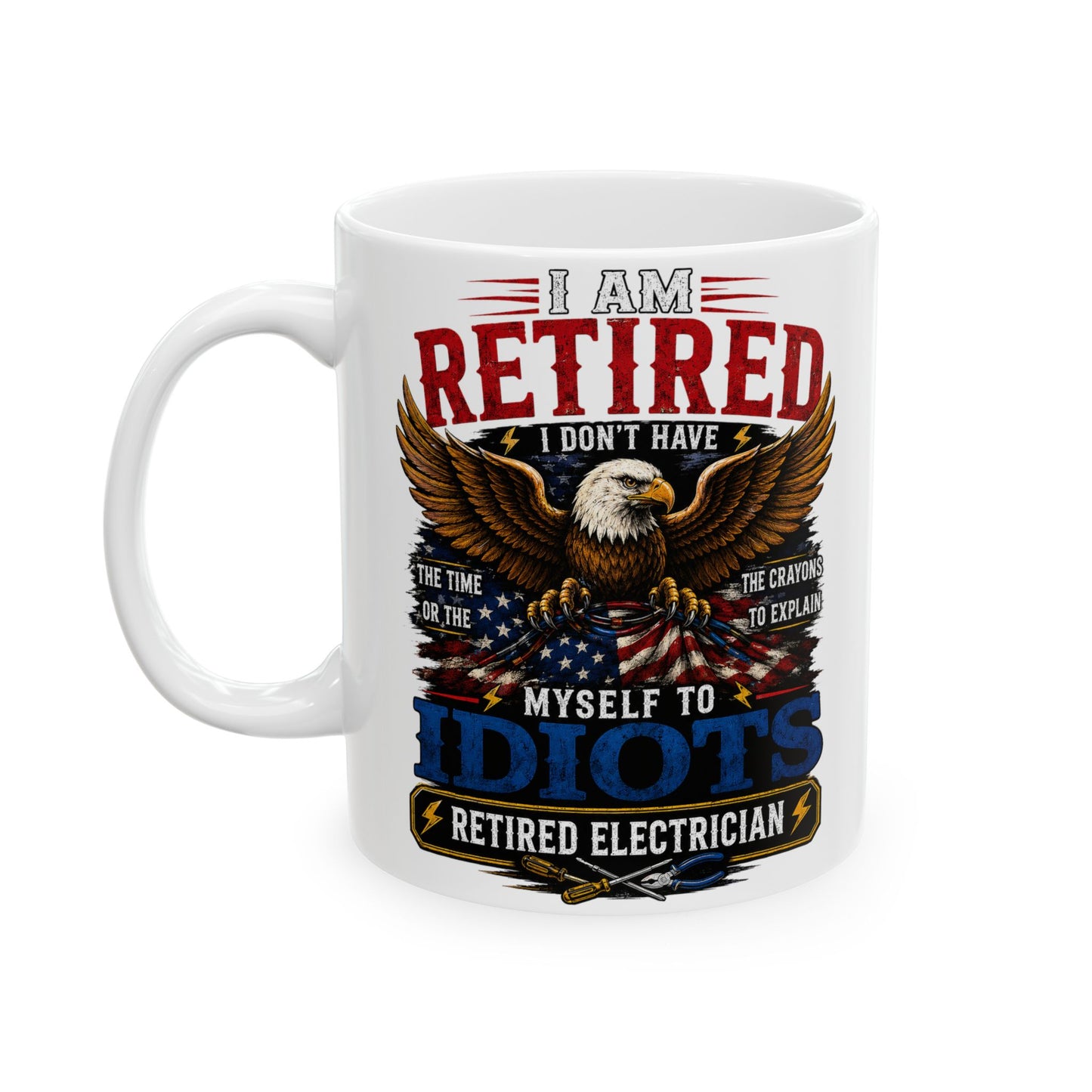 Retired Electrician Coffee Mug, Funny Bald Eagle Retirement Gift
