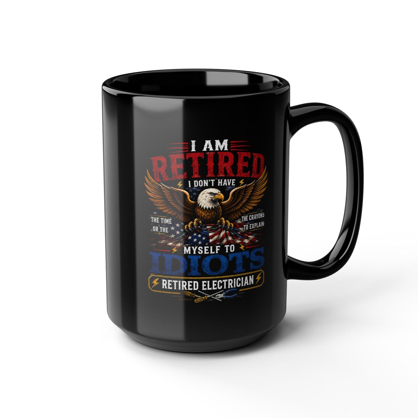 Retired Electrician Mug, Patriotic Eagle and American Flag Coffee Cup