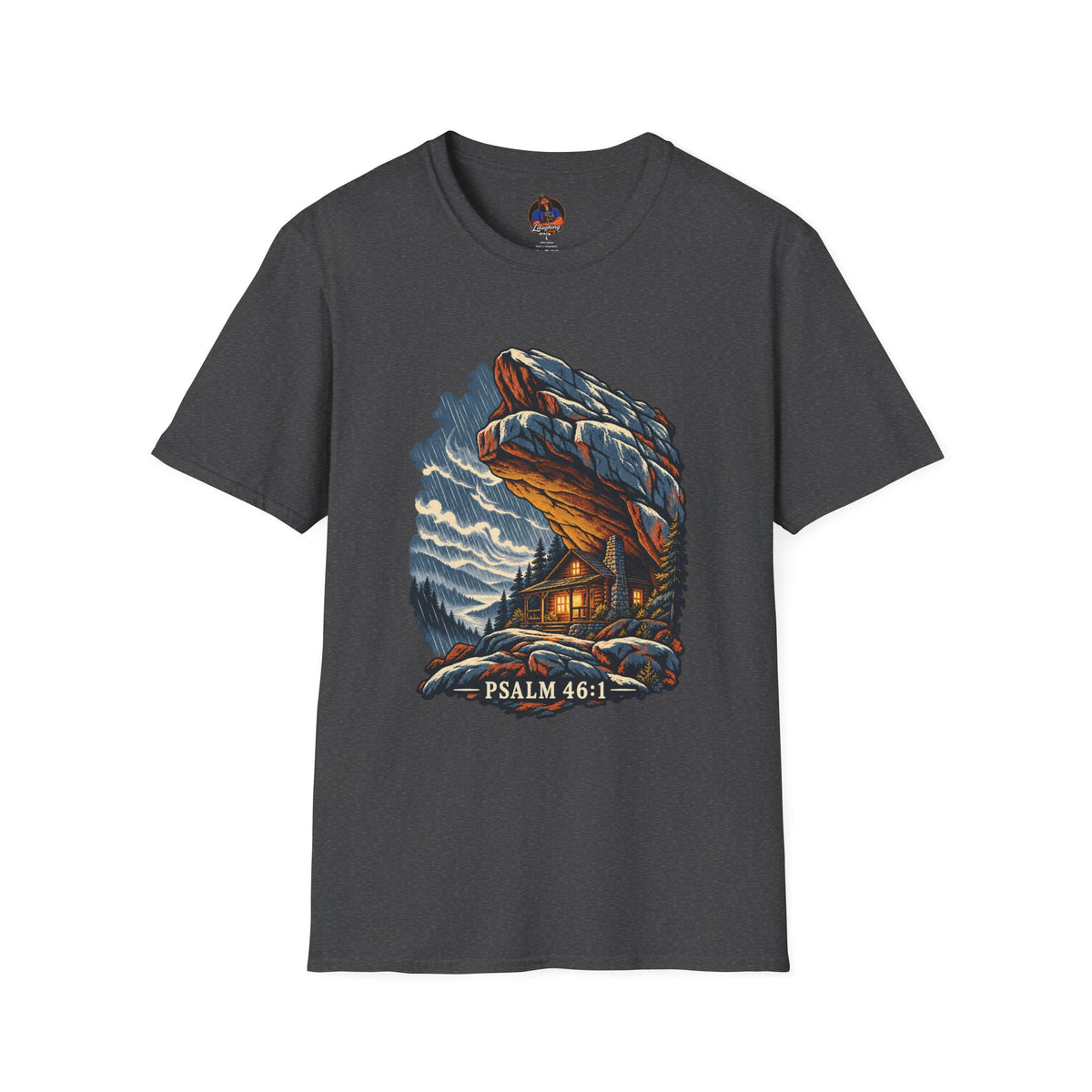 Psalm 46:1 Christian Shirt | Refuge in the Storm Cabin Graphic Tee | Inspirational Scripture T Shirt | Faith Gift for Men and Women
