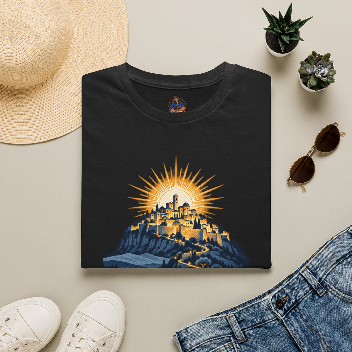 Matthew 5:14 Christian Shirt | City on a Hill Graphic Tee | Light of the World Scripture T Shirt | Inspirational Faith Gift for Adults