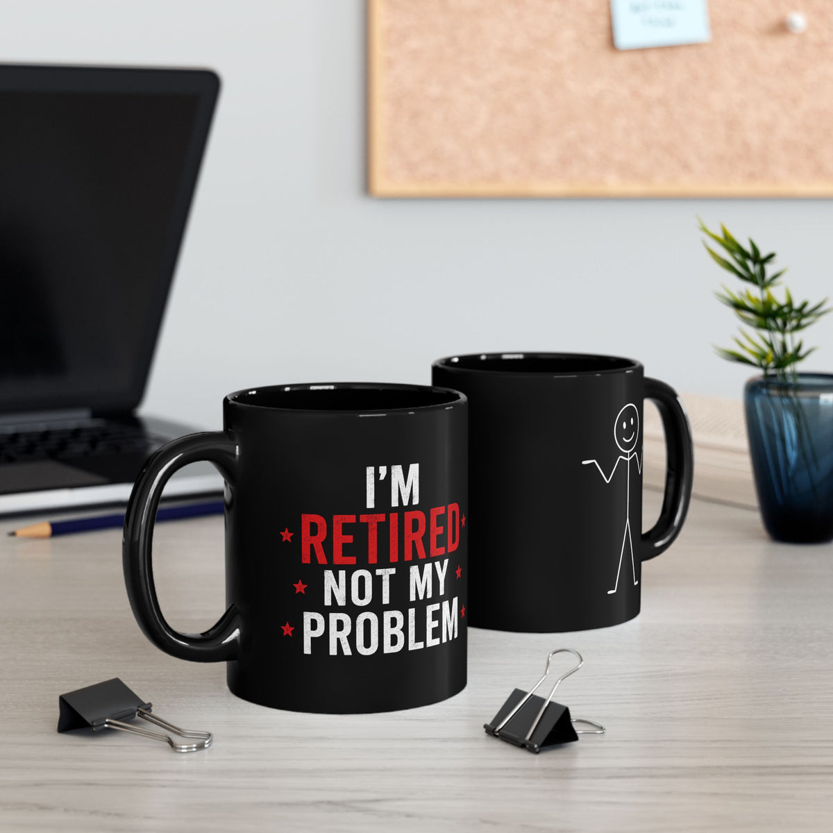 Shrugging Stick Figure Black Mug, Funny Minimalist Coffee Cup
