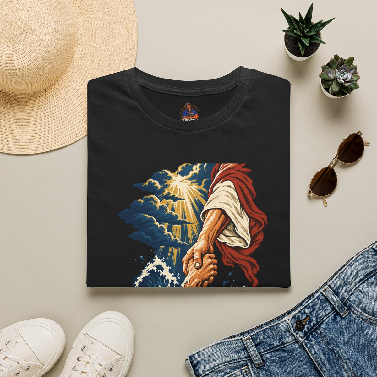 Matthew 14:30-31 Christian Shirt | Jesus Rescues Peter Wave Graphic Tee | Inspirational Scripture T Shirt | Faith Gift for Men and Women
