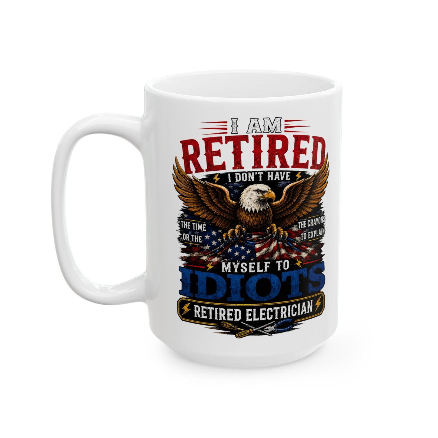 Retired Electrician Coffee Mug, Funny Bald Eagle Retirement Gift