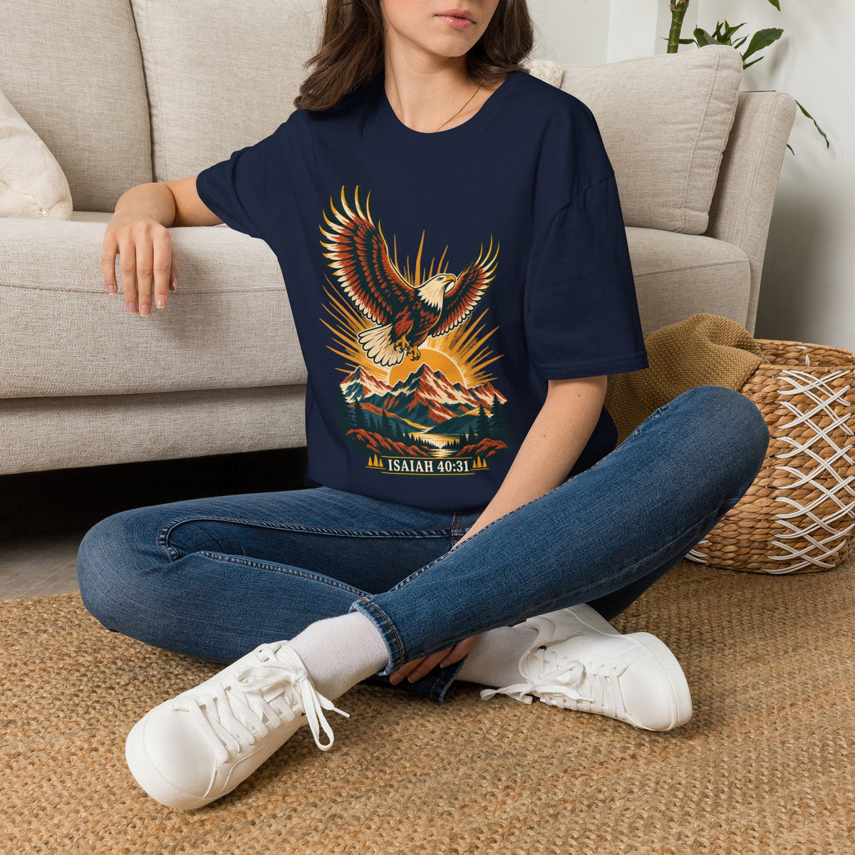 Isaiah 40:31 Eagle Shirt | Christian Mountain Graphic Tee | Renewed Strength Scripture T Shirt | Inspirational Faith Gift for Men and Women