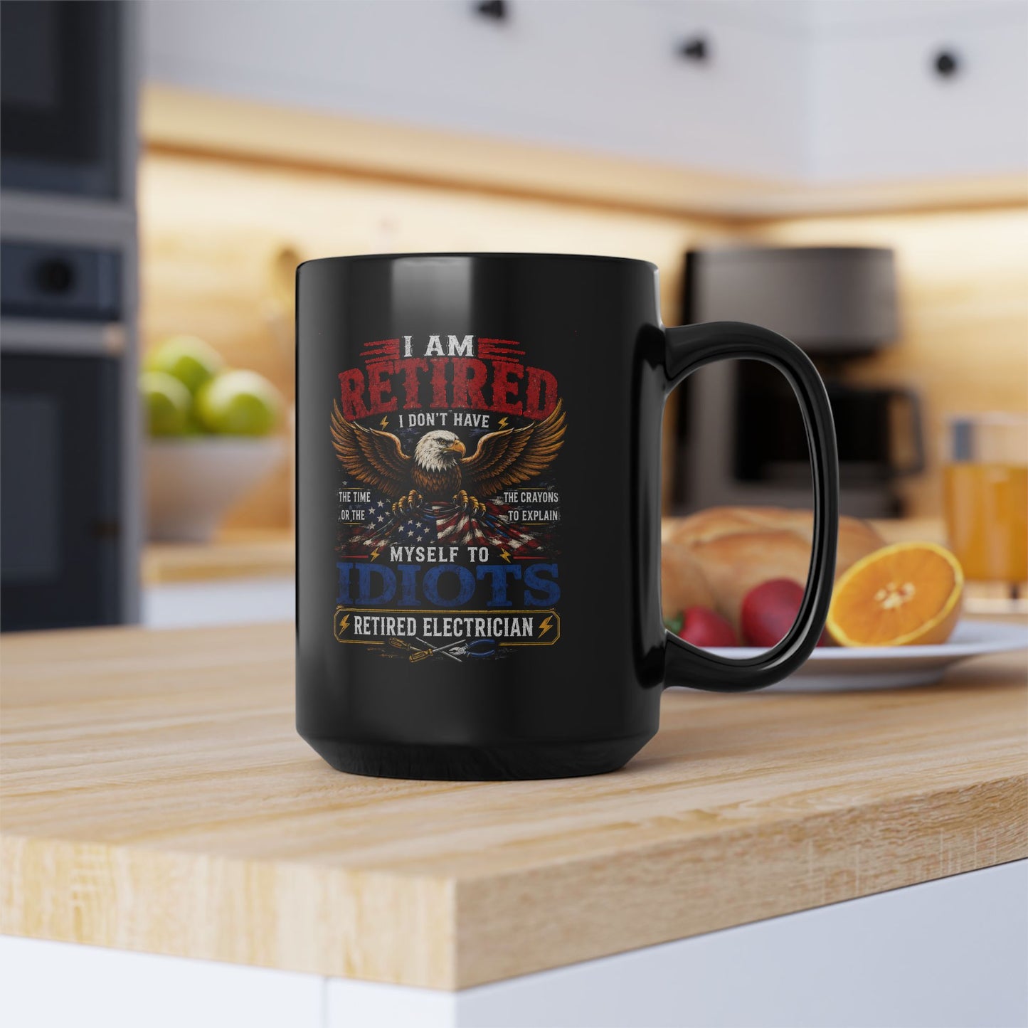 Retired Electrician Mug, Patriotic Eagle and American Flag Coffee Cup