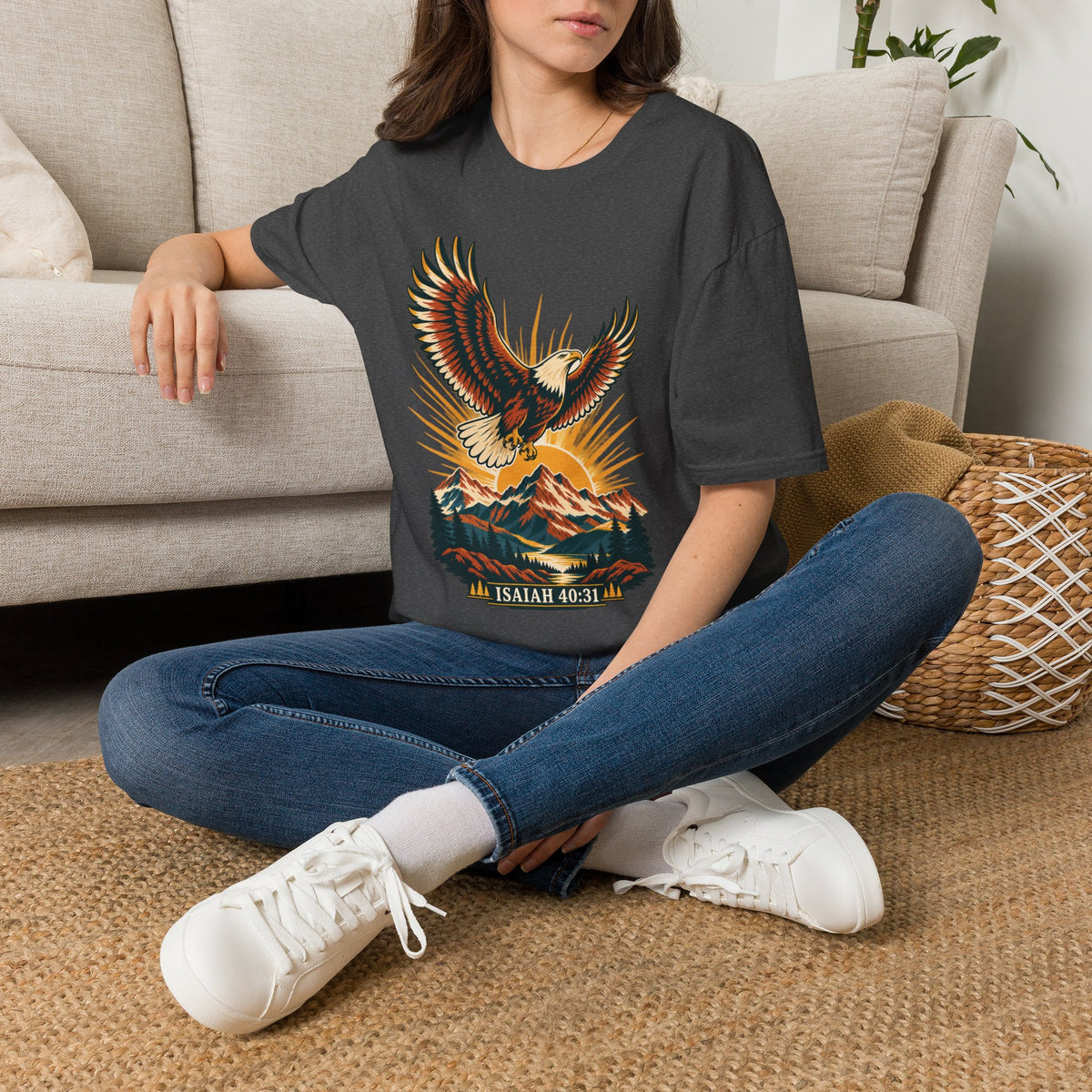 Isaiah 40:31 Eagle Shirt | Christian Mountain Graphic Tee | Renewed Strength Scripture T Shirt | Inspirational Faith Gift for Men and Women