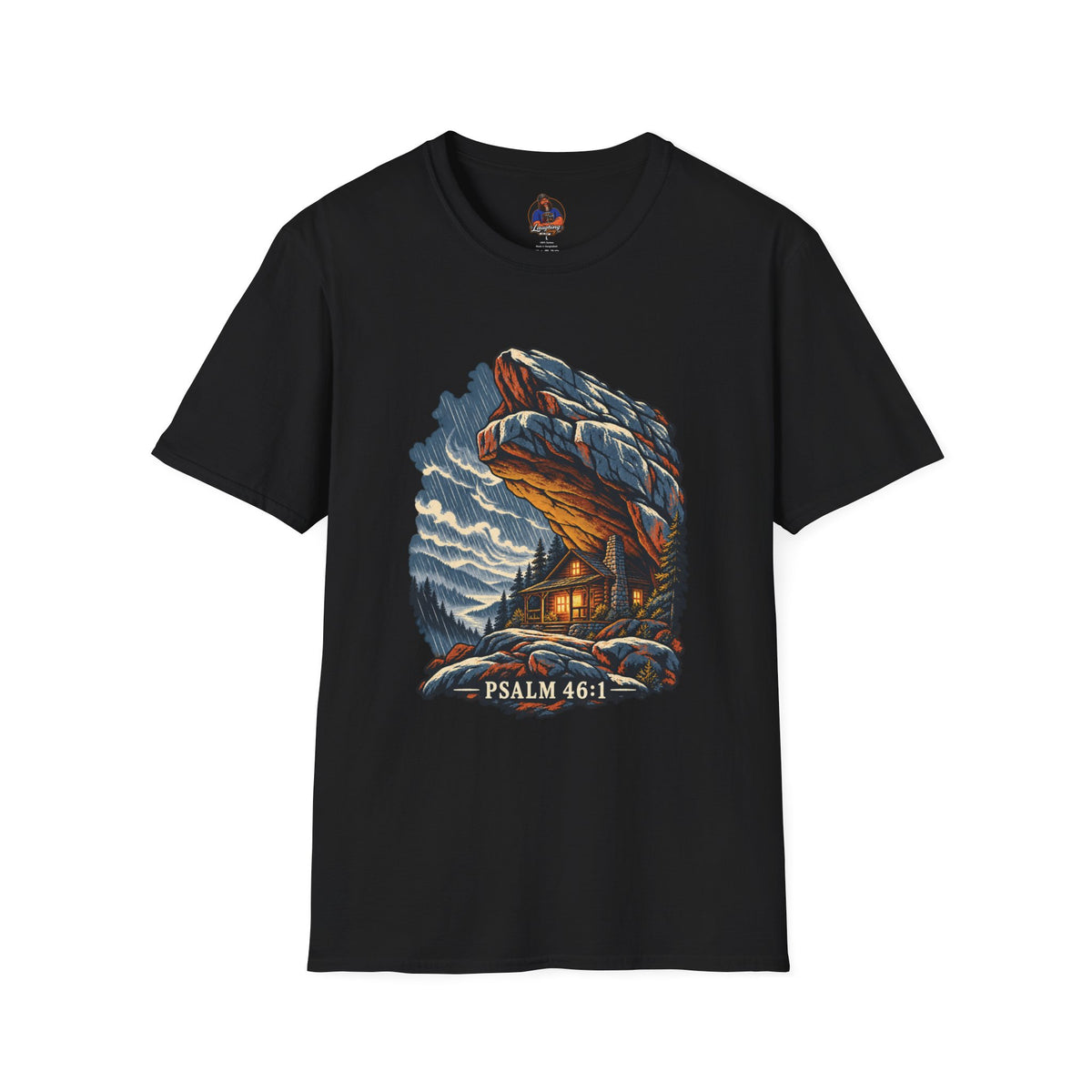 Psalm 46:1 Christian Shirt | Refuge in the Storm Cabin Graphic Tee | Inspirational Scripture T Shirt | Faith Gift for Men and Women