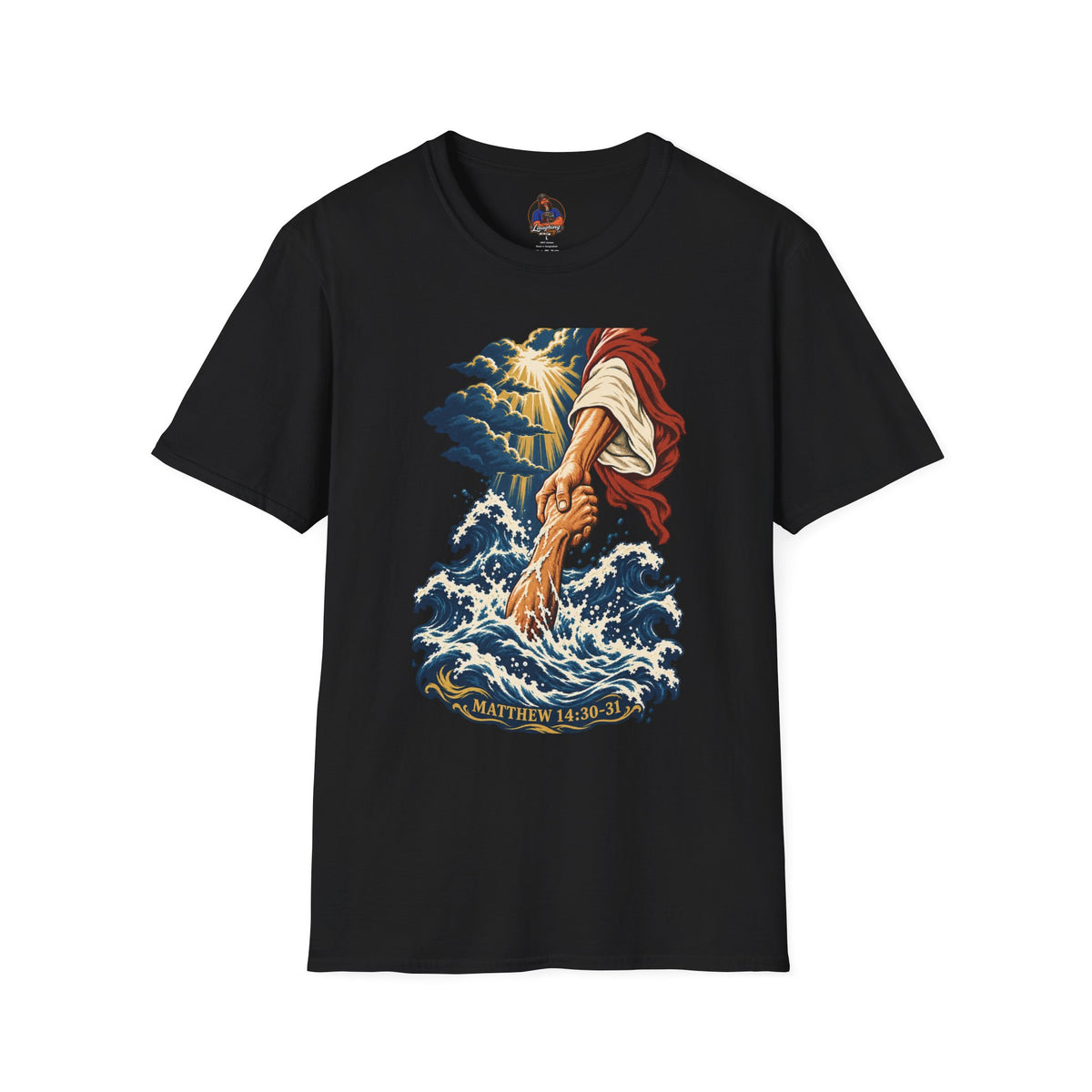 Matthew 14:30-31 Christian Shirt | Jesus Rescues Peter Wave Graphic Tee | Inspirational Scripture T Shirt | Faith Gift for Men and Women