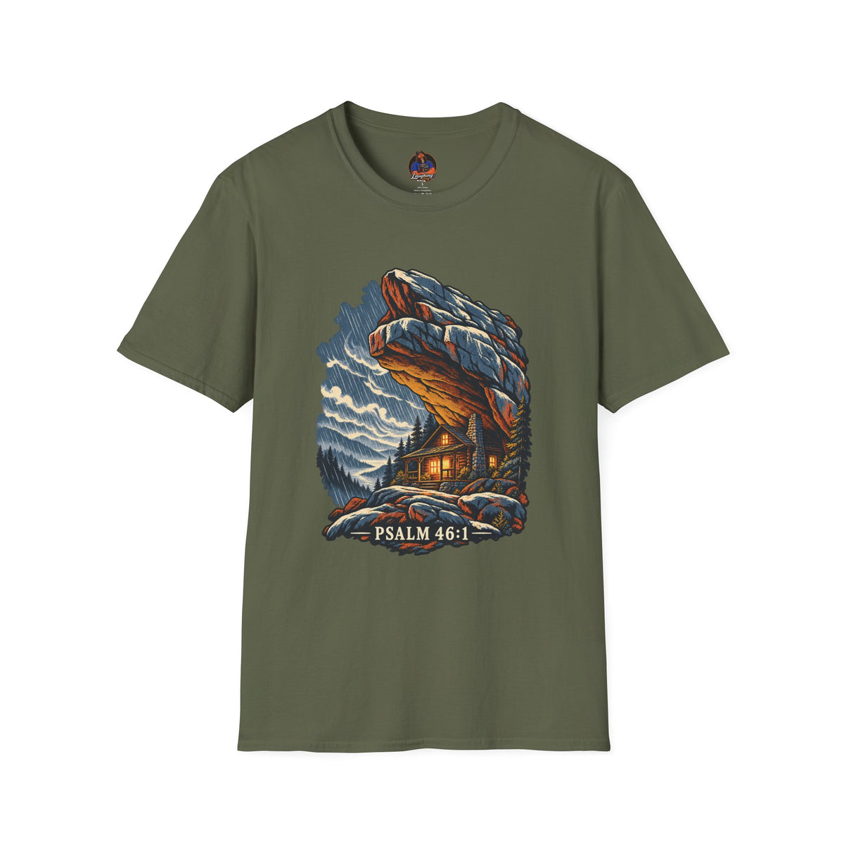 Psalm 46:1 Christian Shirt | Refuge in the Storm Cabin Graphic Tee | Inspirational Scripture T Shirt | Faith Gift for Men and Women