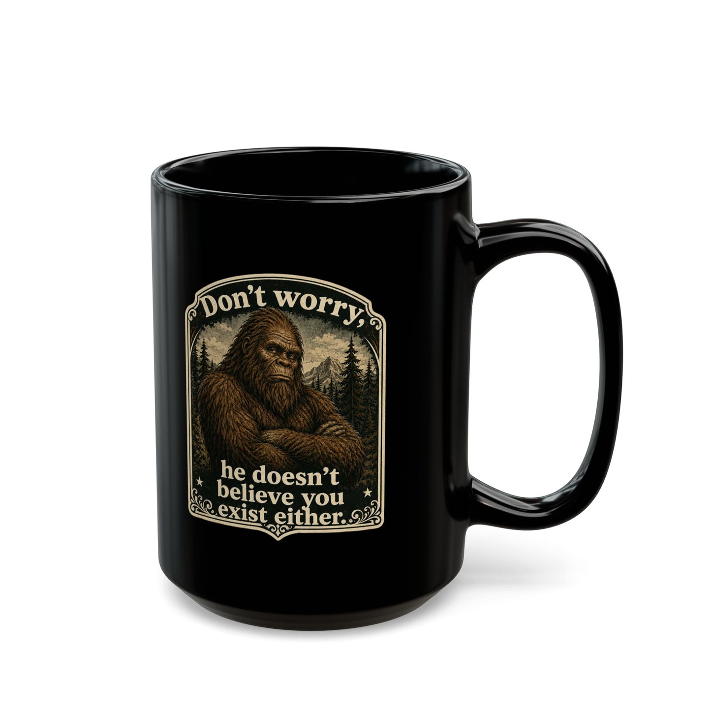 Bigfoot Black Coffee Mug, Funny Sasquatch Cryptid Gift