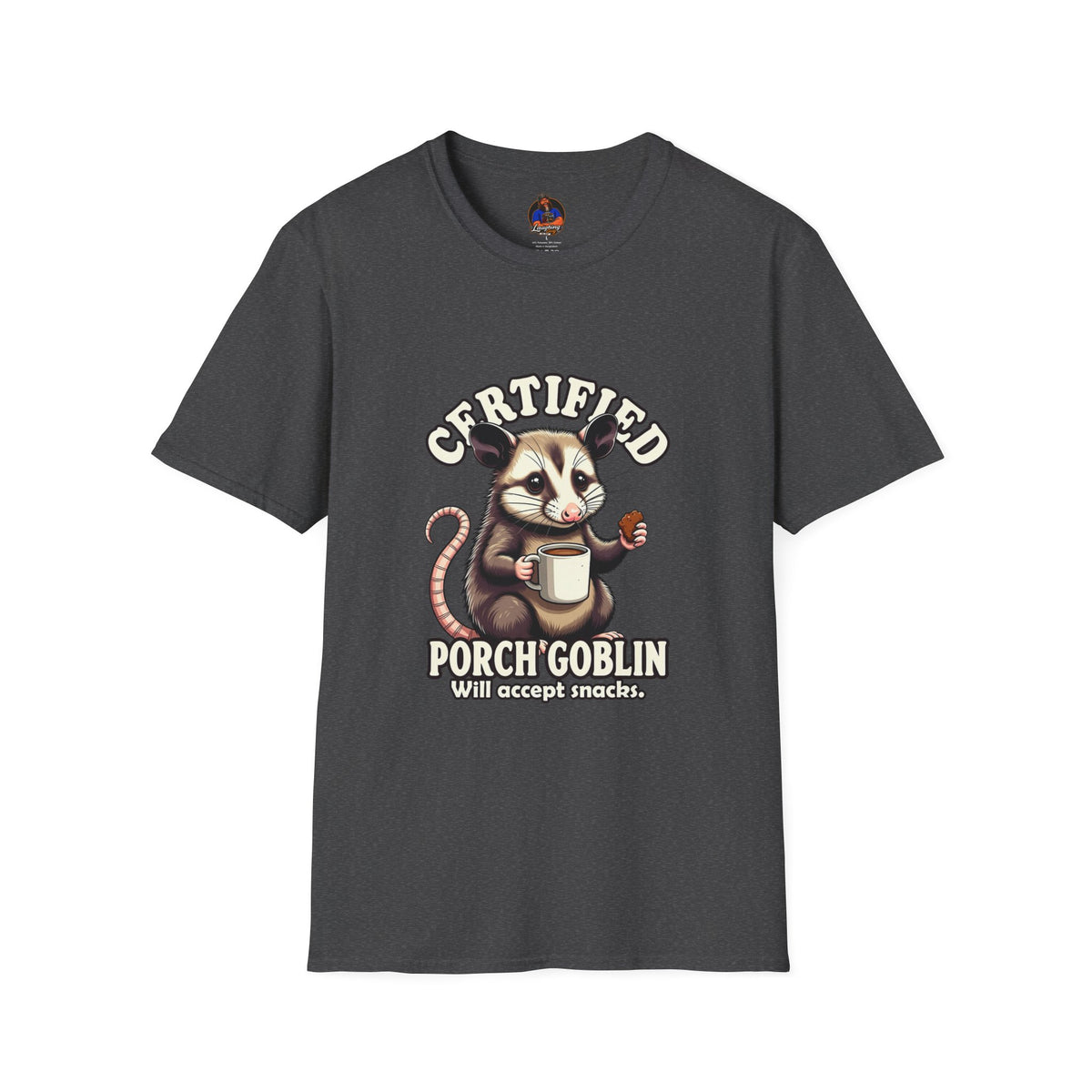 Certified Porch Goblin Possum T-Shirt, Funny Snack-Loving Opossum Tee