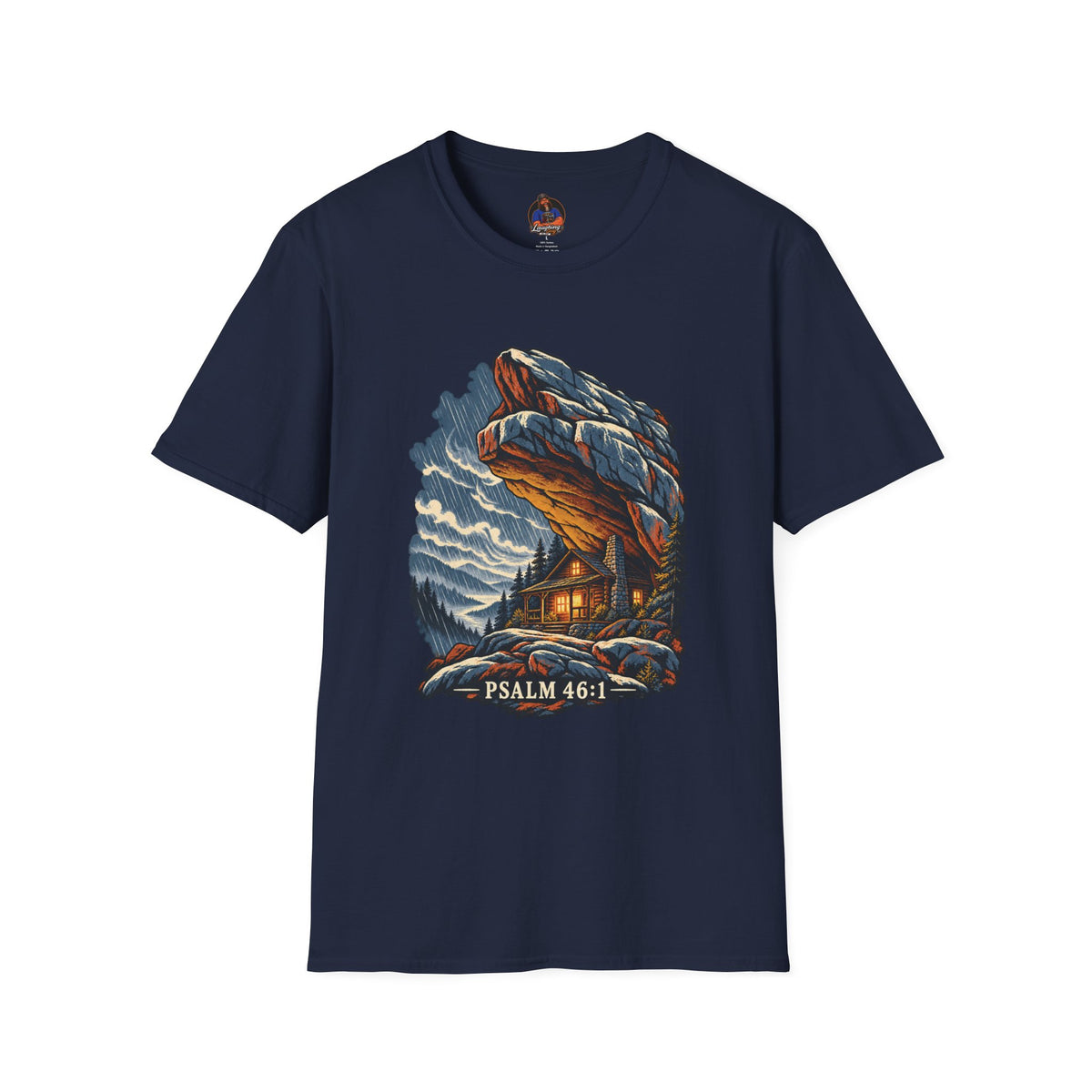 Psalm 46:1 Christian Shirt | Refuge in the Storm Cabin Graphic Tee | Inspirational Scripture T Shirt | Faith Gift for Men and Women