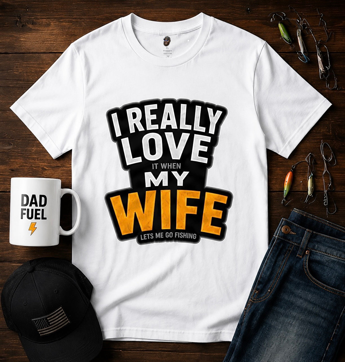 My Wife Lets Me Go Fishing T-Shirt, Funny Husband Fishing Tee