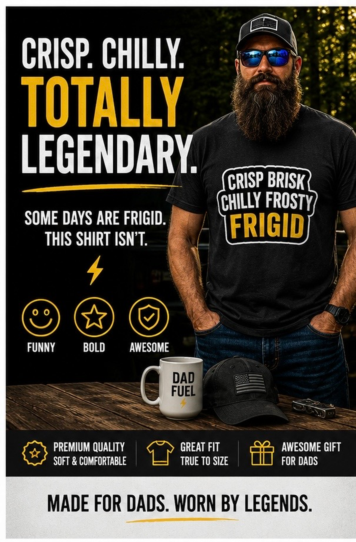 Crisp Brisk Chilly Frigid T-Shirt, Funny Cold Weather Dad Joke Tee