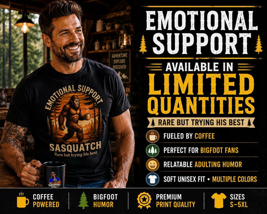 Emotional Support Sasquatch T-Shirt | Sasquatch Coffee Forest Graphic