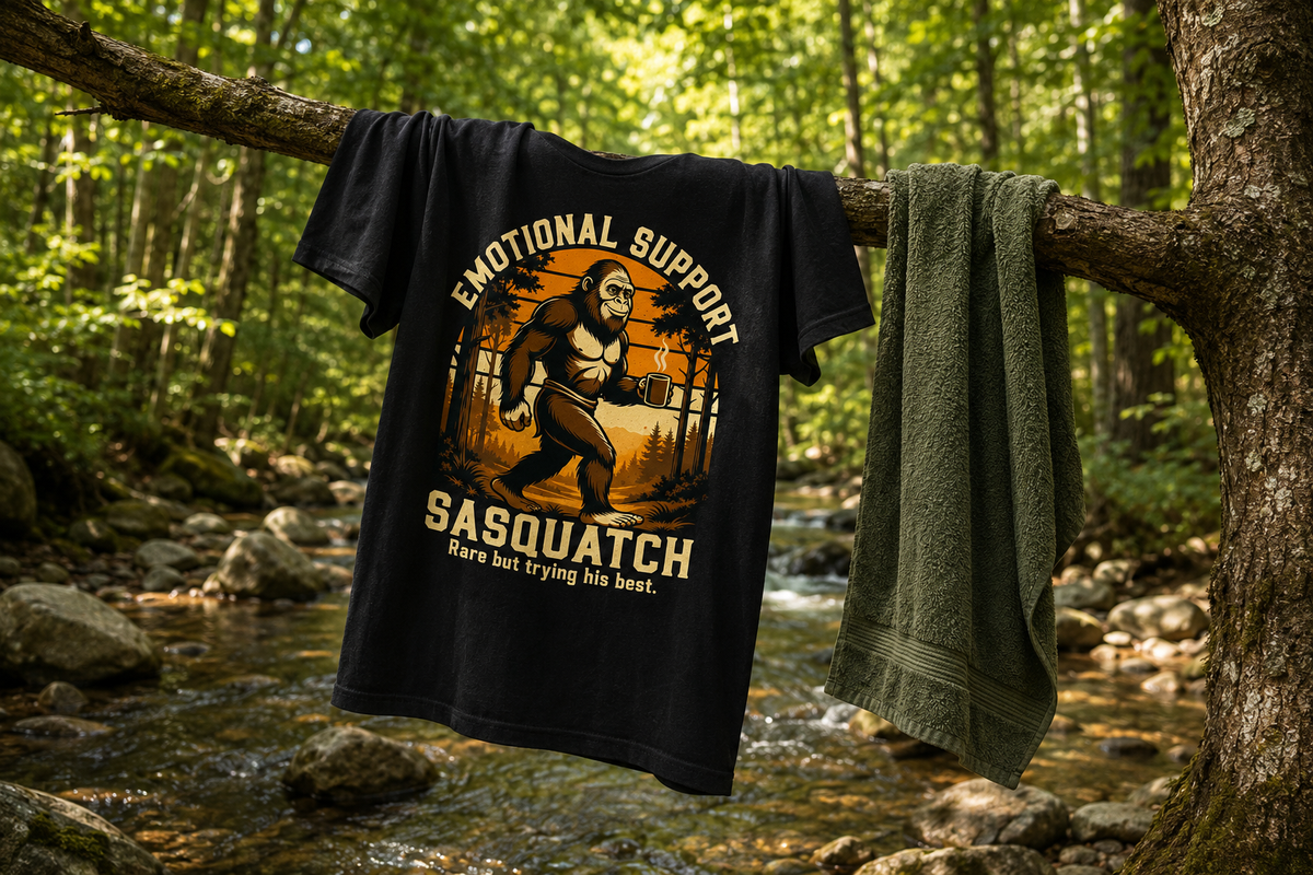 Emotional Support Sasquatch T-Shirt | Sasquatch Coffee Forest Graphic