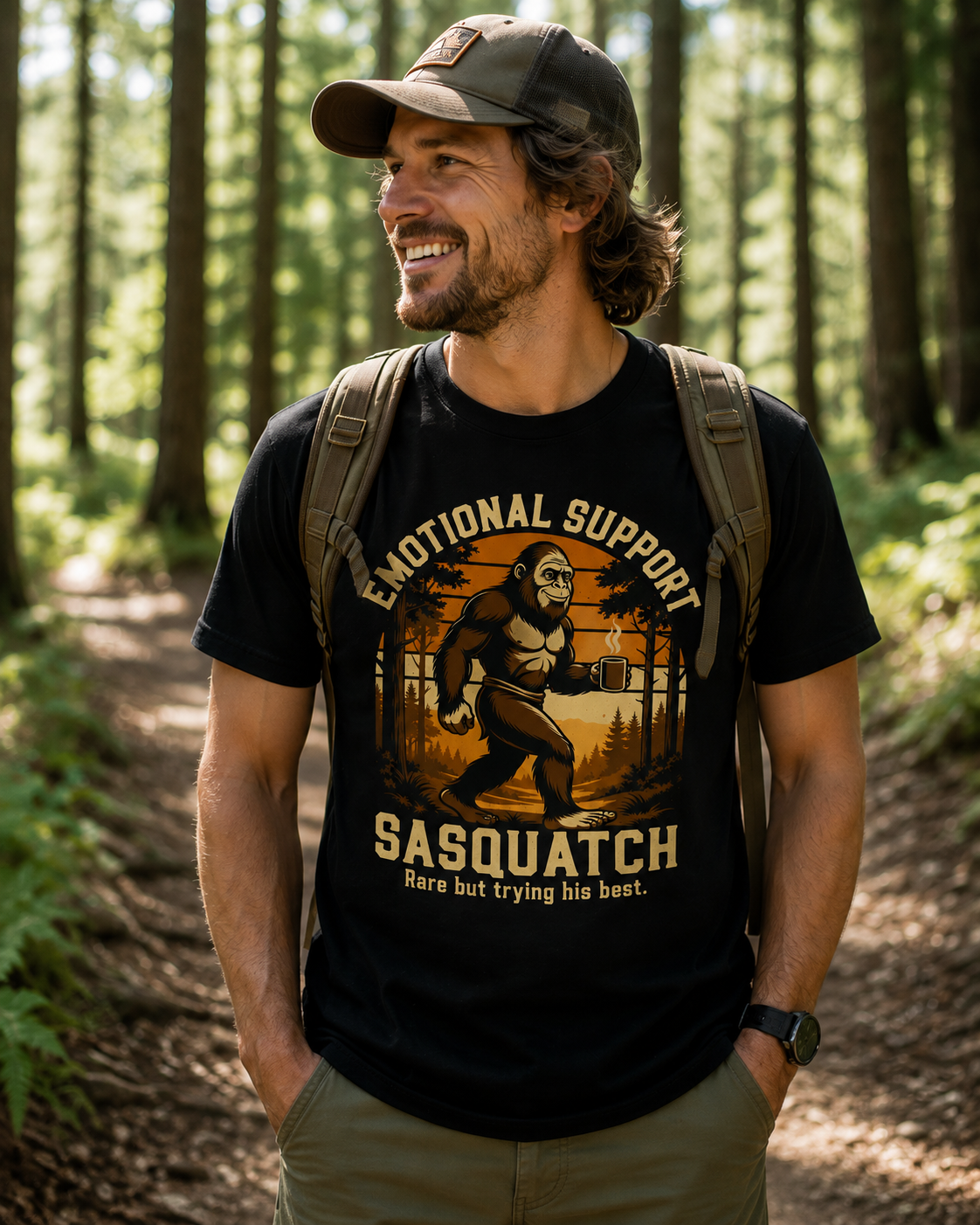 Emotional Support Sasquatch T-Shirt | Sasquatch Coffee Forest Graphic