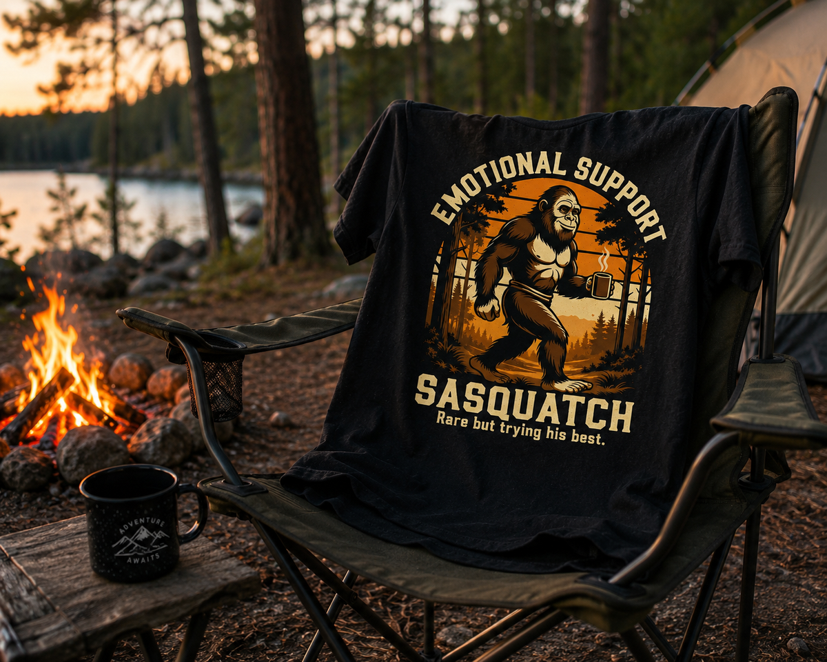 Emotional Support Sasquatch T-Shirt | Sasquatch Coffee Forest Graphic
