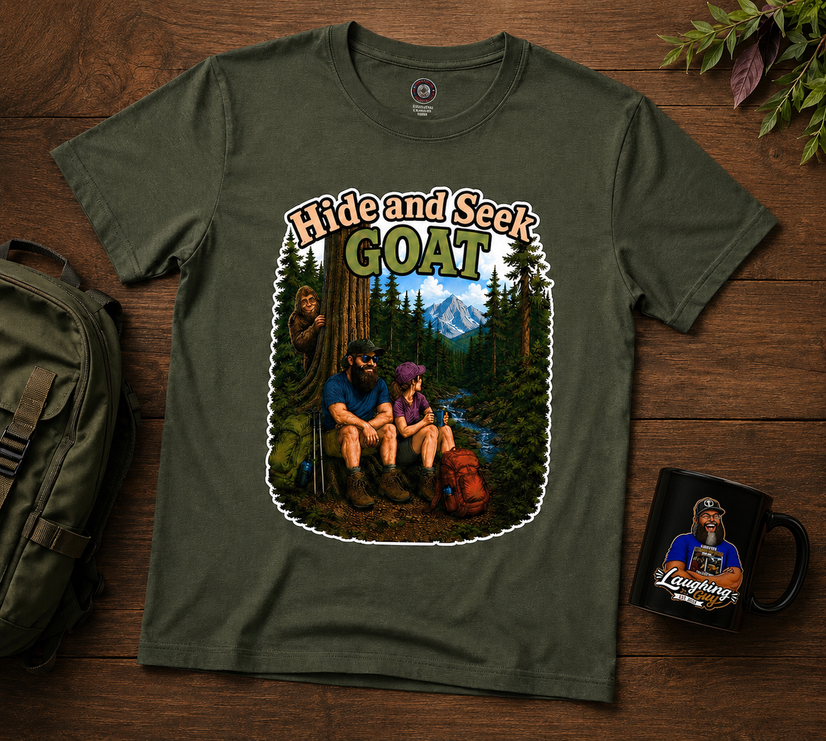 Hide and Seek GOAT Bigfoot T-Shirt, Funny Sasquatch Camping Tee