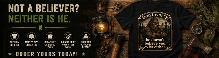 Skeptical Sasquatch T-Shirt, Funny Bigfoot Camping Graphic Tee