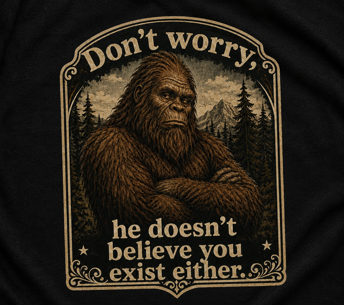 Skeptical Sasquatch T-Shirt, Funny Bigfoot Camping Graphic Tee