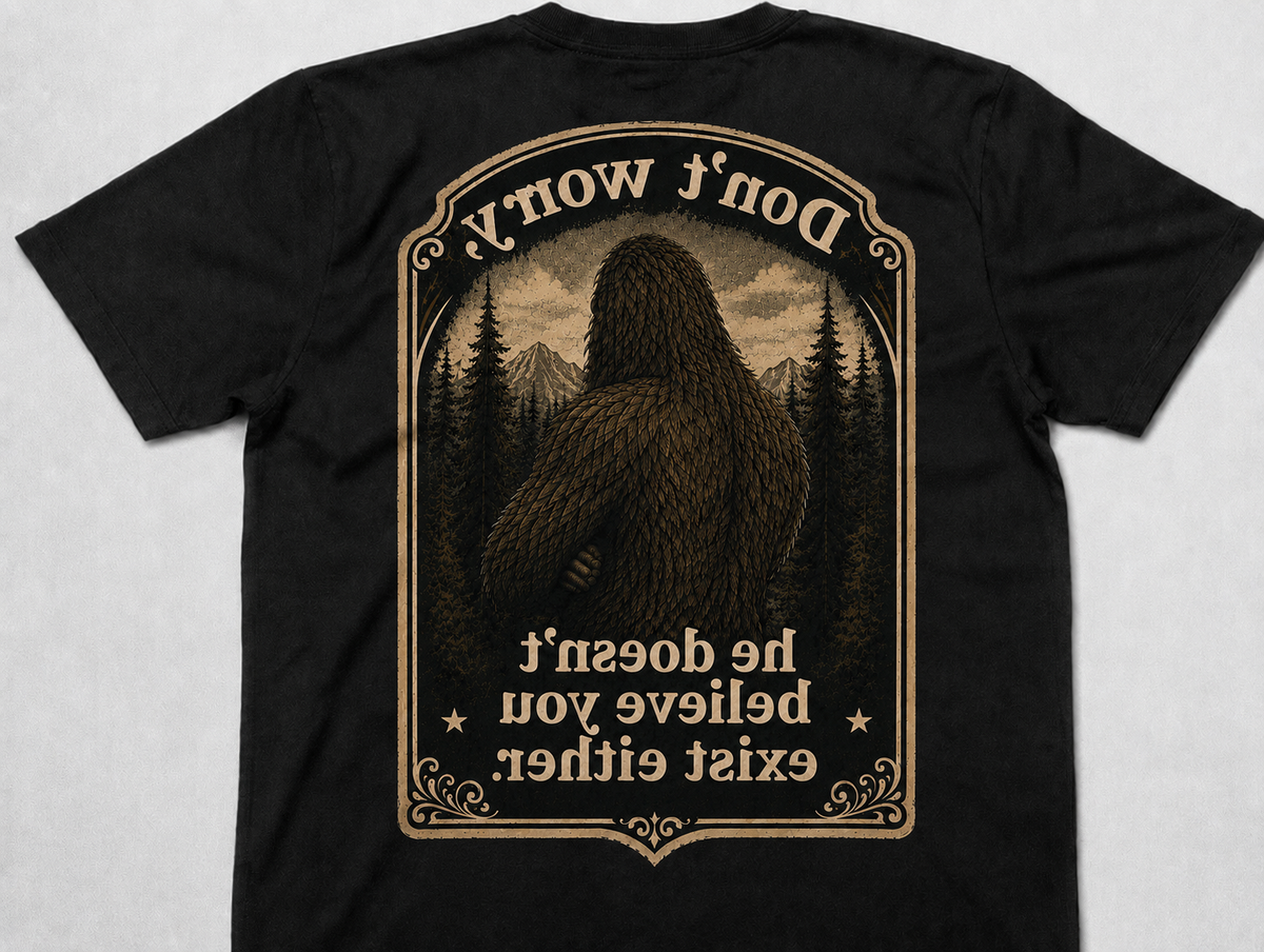 Skeptical Sasquatch T-Shirt, Funny Bigfoot Camping Graphic Tee