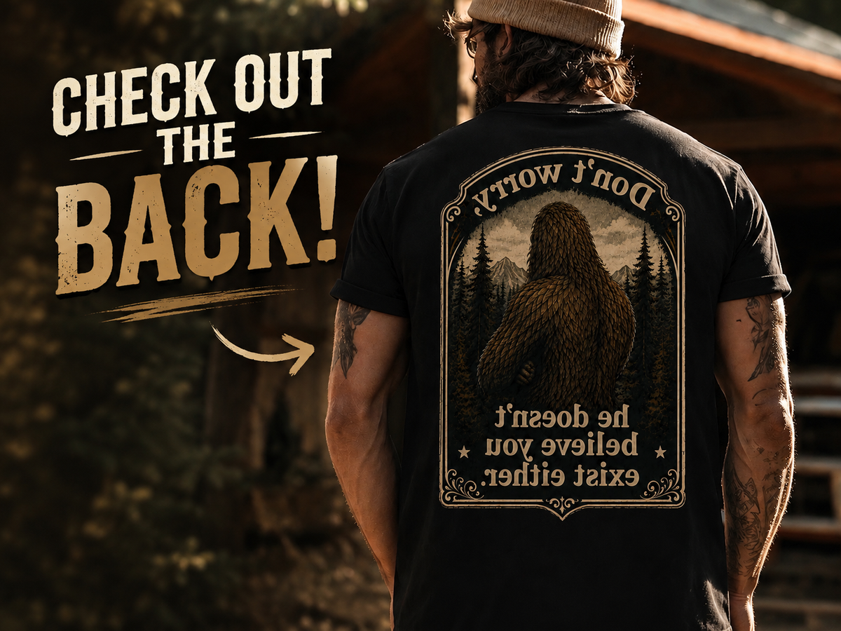 Skeptical Sasquatch T-Shirt, Funny Bigfoot Camping Graphic Tee