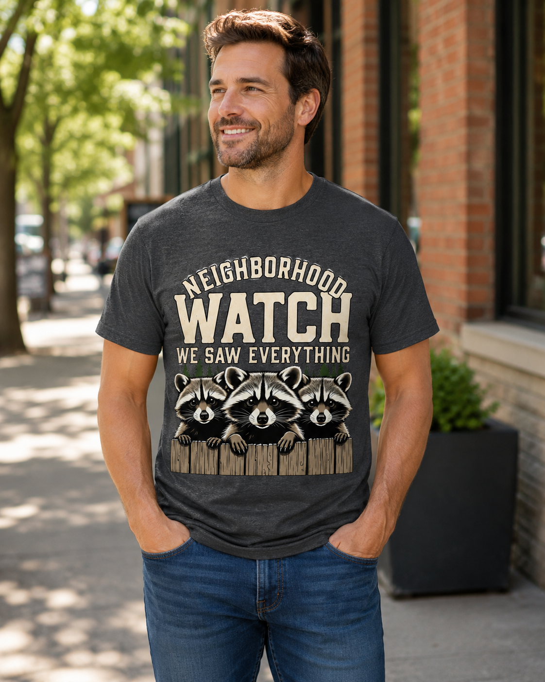 Neighborhood Watch Raccoon T-Shirt, Funny Wildlife Camping Tee