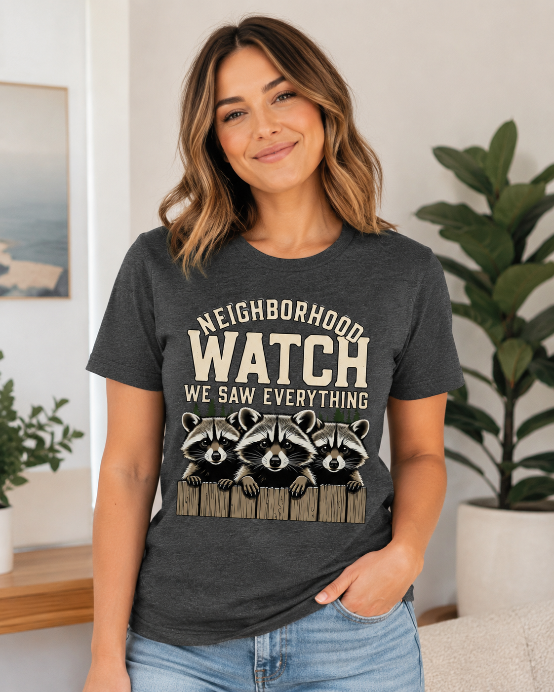 Neighborhood Watch Raccoon T-Shirt, Funny Wildlife Camping Tee