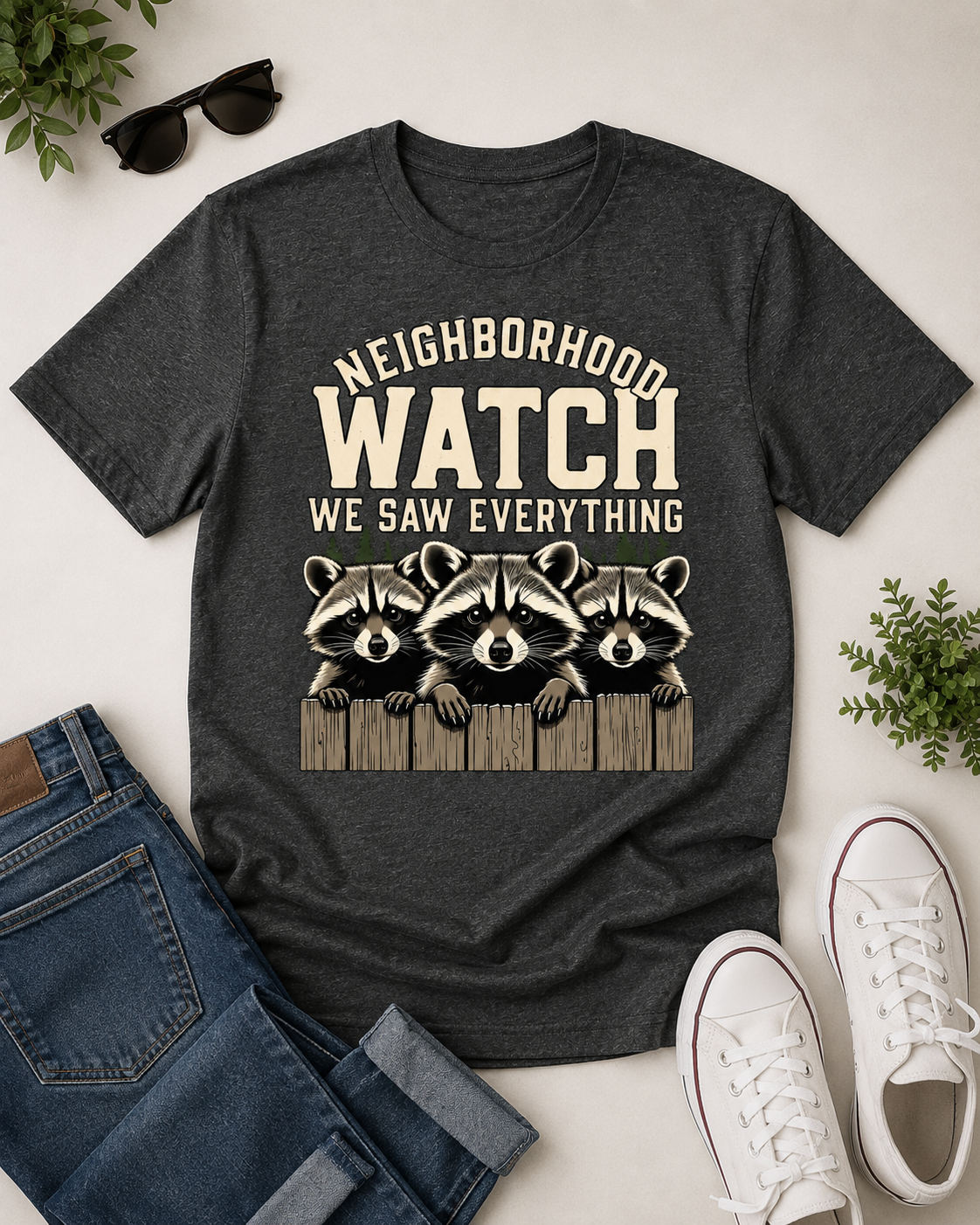 Neighborhood Watch Raccoon T-Shirt, Funny Wildlife Camping Tee