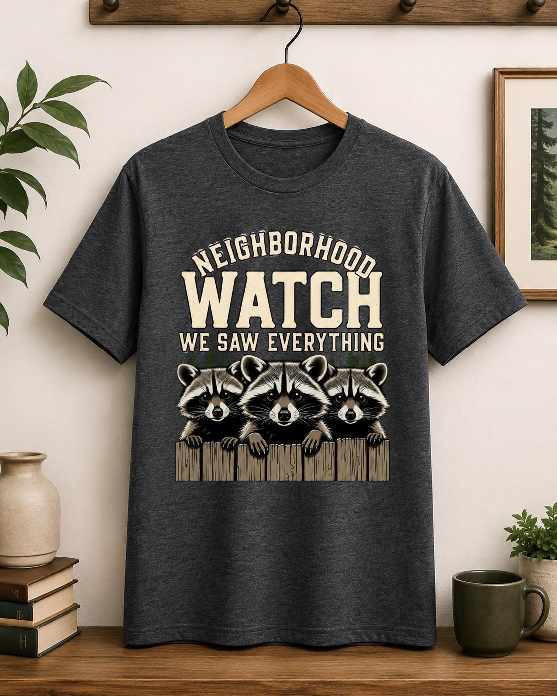 Neighborhood Watch Raccoon T-Shirt, Funny Wildlife Camping Tee