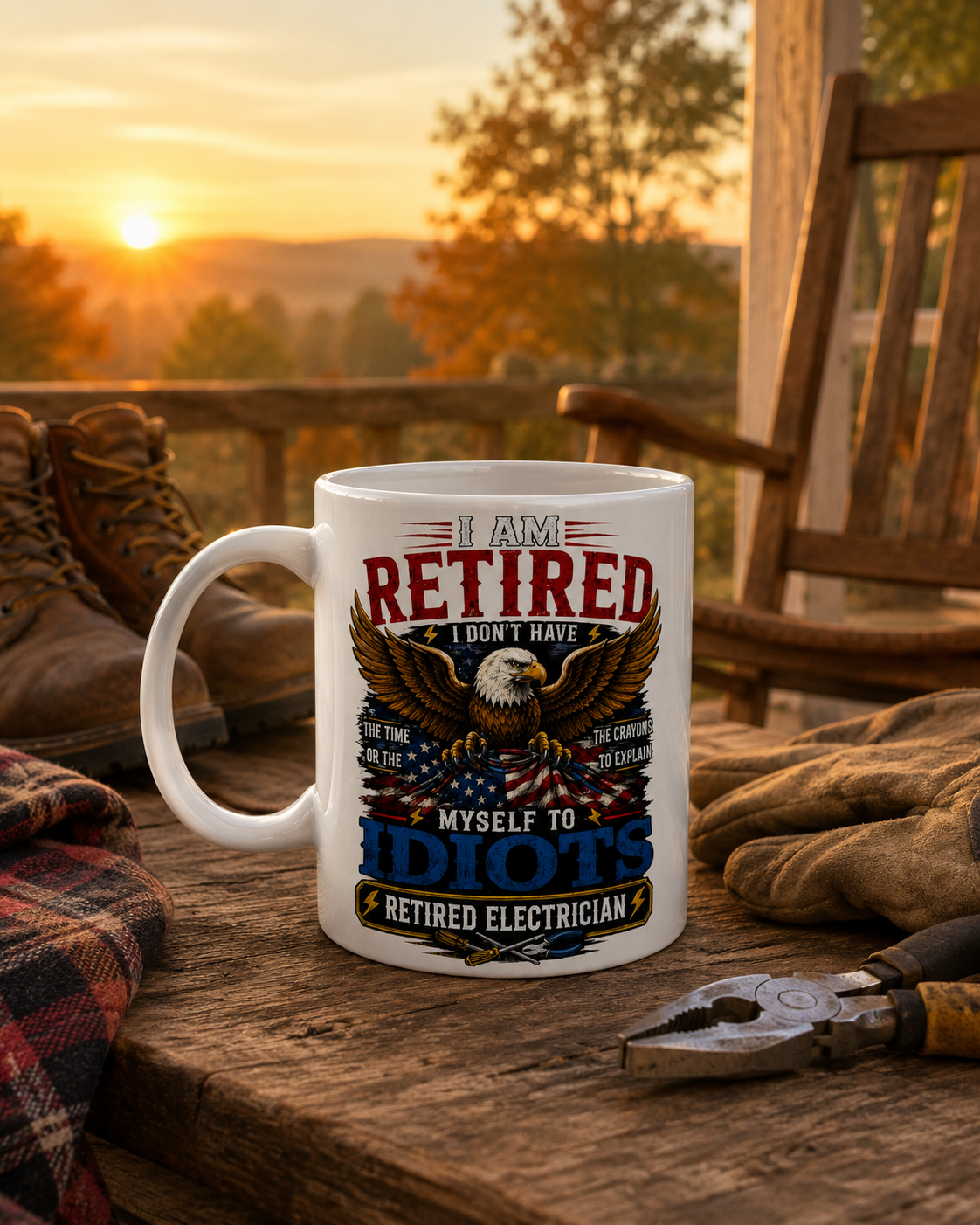 Retired Electrician Coffee Mug, Funny Bald Eagle Retirement Gift