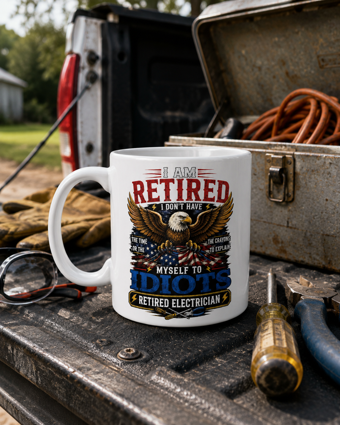 Retired Electrician Coffee Mug, Funny Bald Eagle Retirement Gift