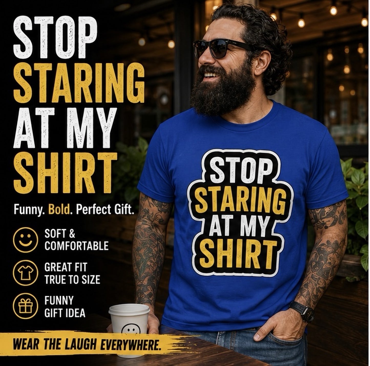 Stop Staring at My Shirt T Shirt | Funny Sarcastic Graphic Tee | Bold Humor Gift for Men Women | Casual Unisex Statement Top | Birthday Gift