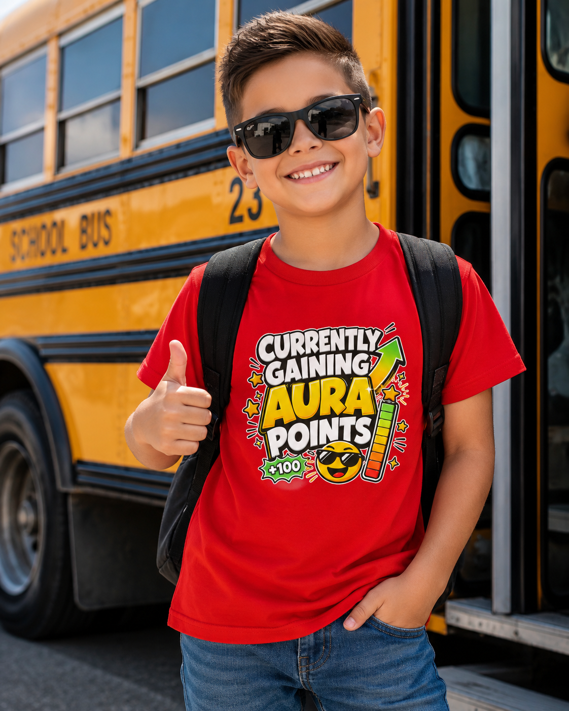 Currently Gaining Aura Points Kids T-Shirt, Funny Gamer Back-to-School Tee