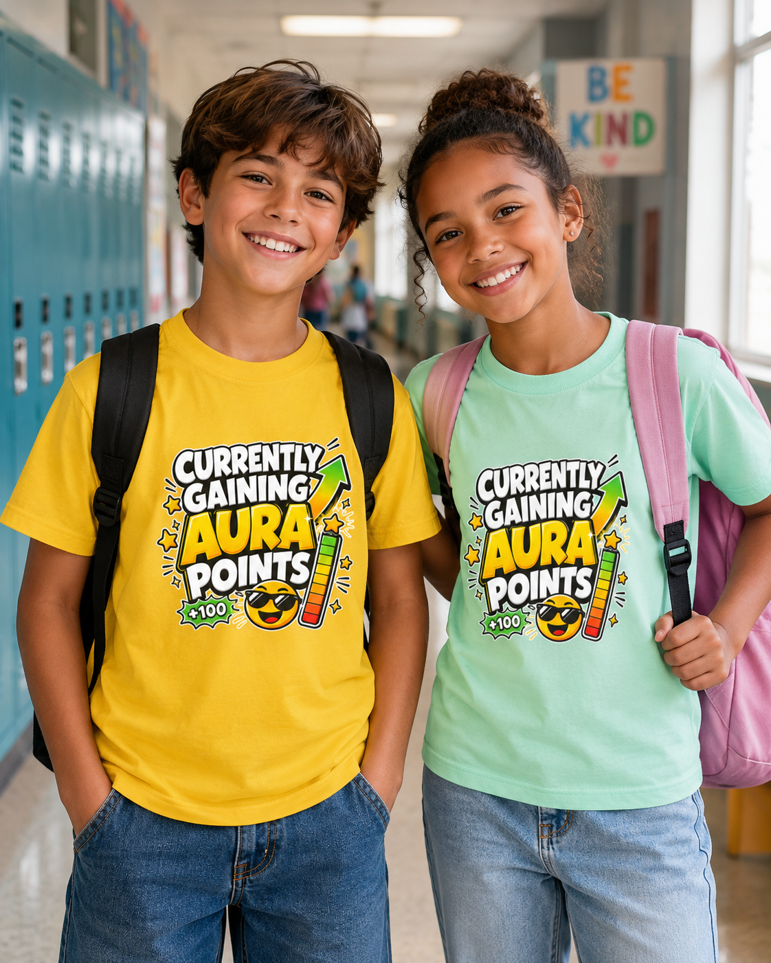 Currently Gaining Aura Points Kids T-Shirt, Funny Gamer Back-to-School Tee