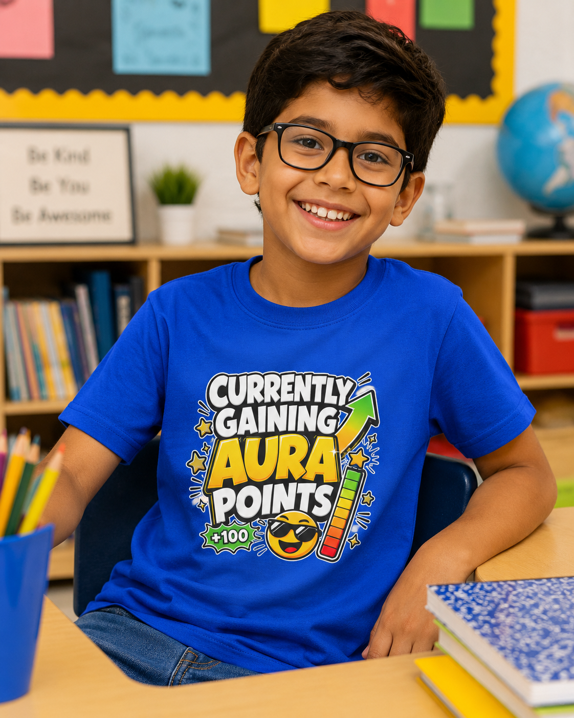 Currently Gaining Aura Points Kids T-Shirt, Funny Gamer Back-to-School Tee