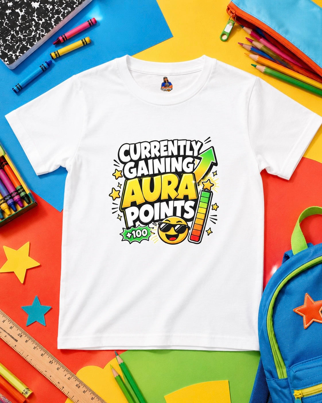 Currently Gaining Aura Points Kids T-Shirt, Funny Gamer Back-to-School Tee
