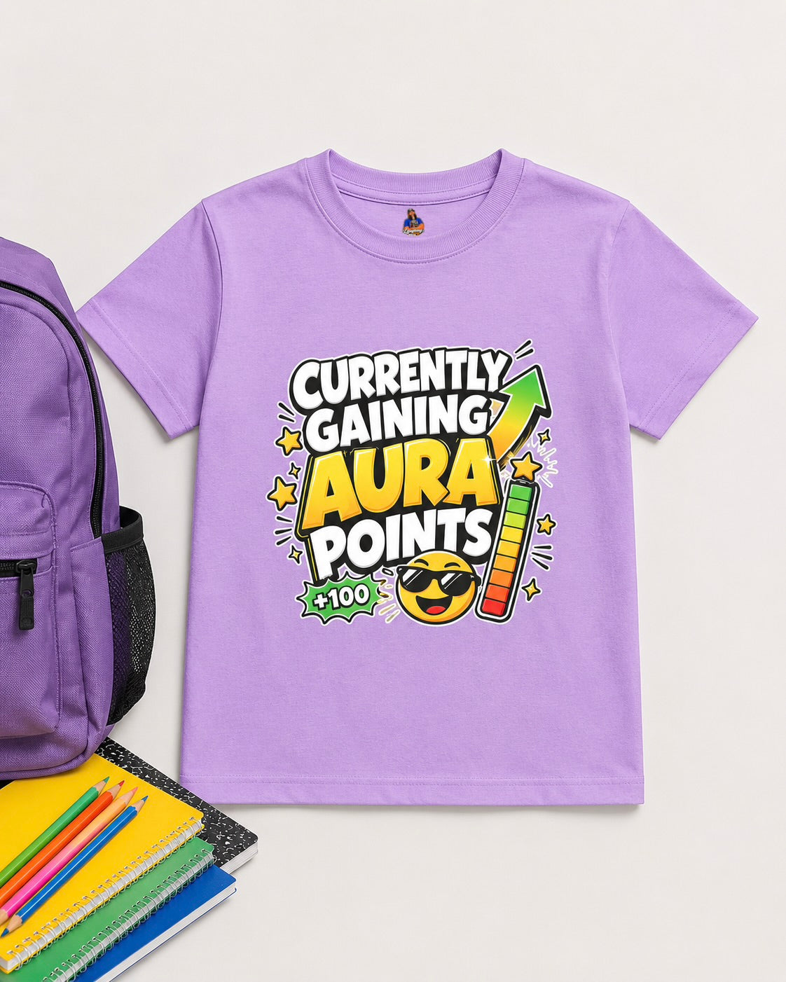Currently Gaining Aura Points Kids T-Shirt, Funny Gamer Back-to-School Tee