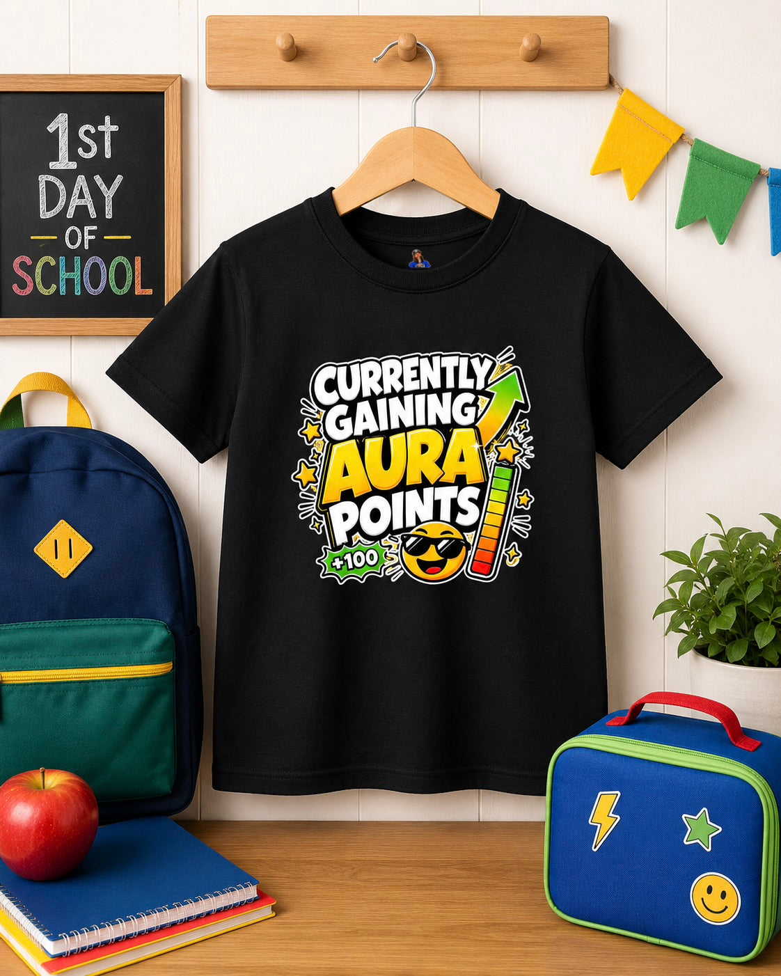 Currently Gaining Aura Points Kids T-Shirt, Funny Gamer Back-to-School Tee