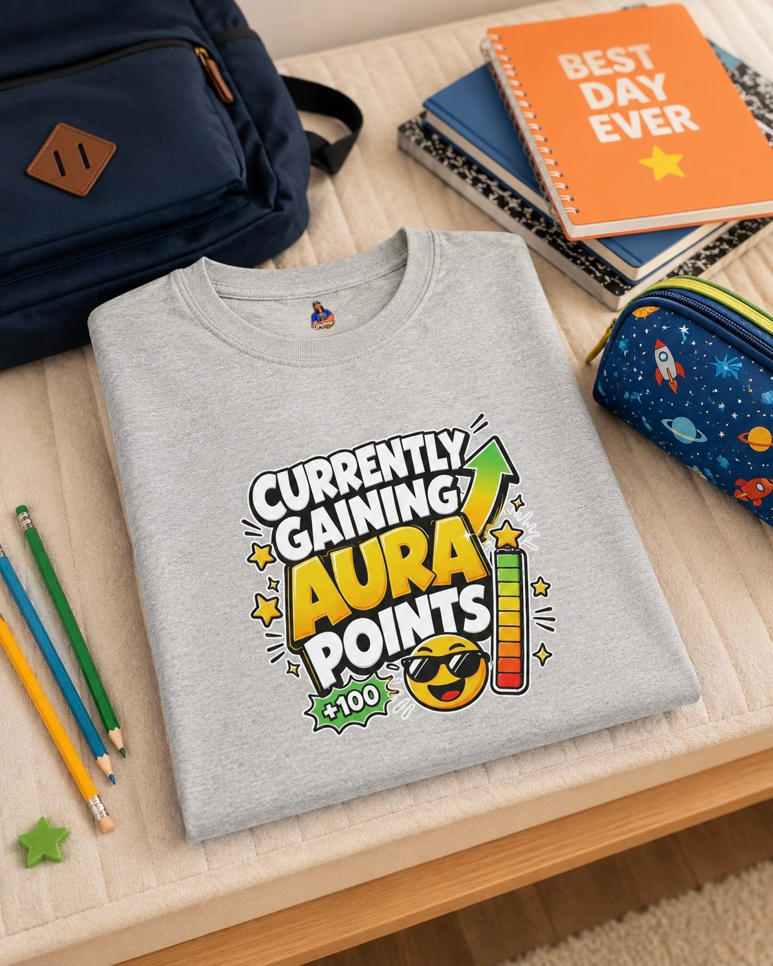 Currently Gaining Aura Points Kids T-Shirt, Funny Gamer Back-to-School Tee