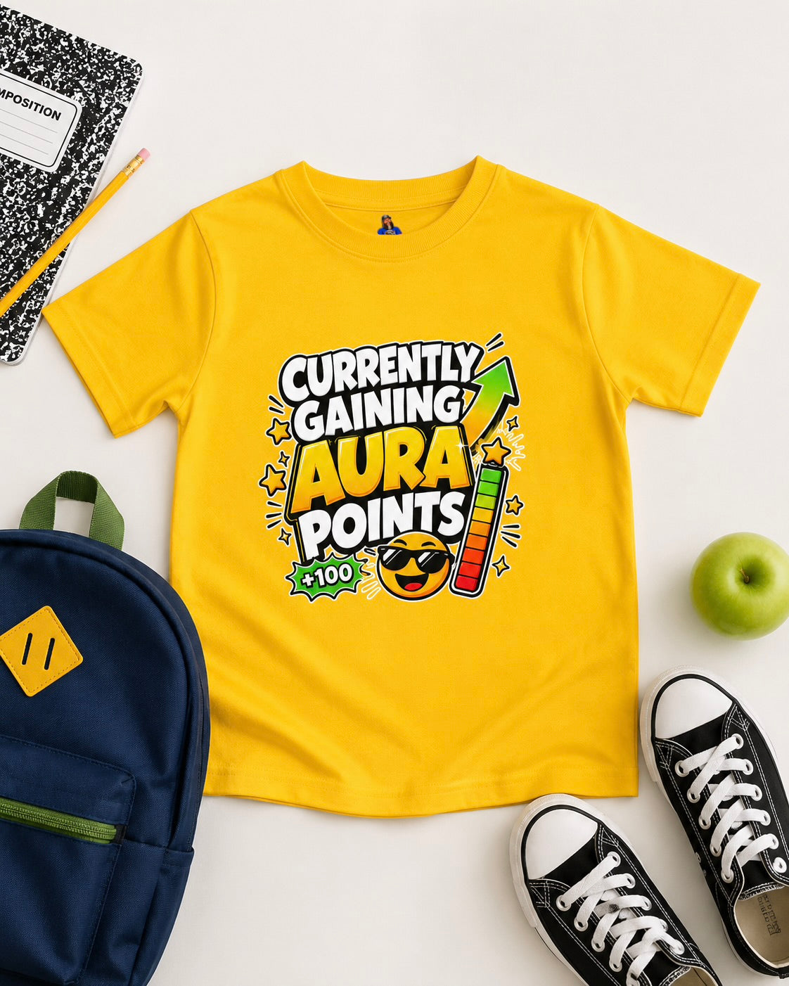 Currently Gaining Aura Points Kids T-Shirt, Funny Gamer Back-to-School Tee
