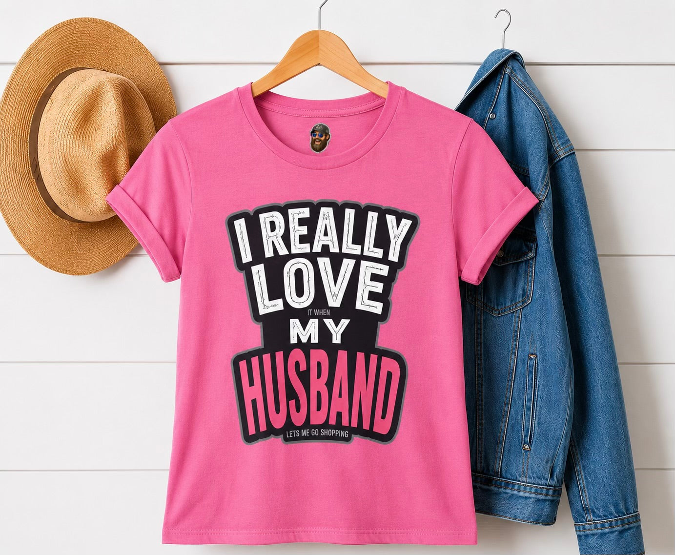 I Really Love It When My Husband Lets Me Go Shopping Funny Wife Womens Fitted Cotton Graphic T-Shirt Gift for Women Anniversary Birthday