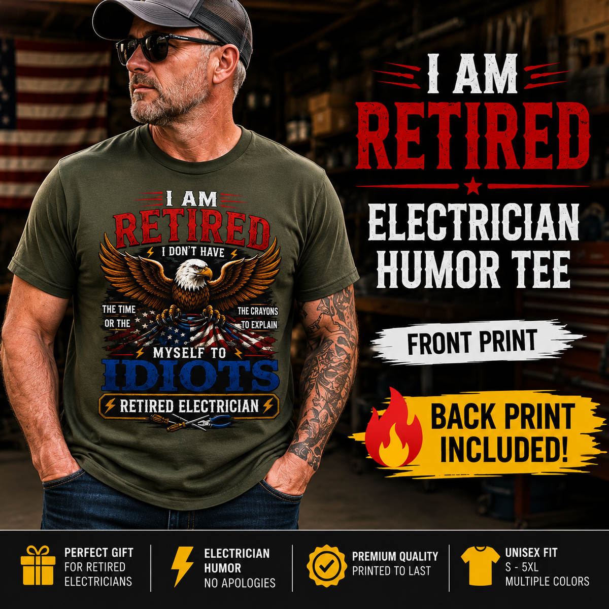 Retired Electrician T-Shirt, Funny Retirement Gift for Dad or Grandpa