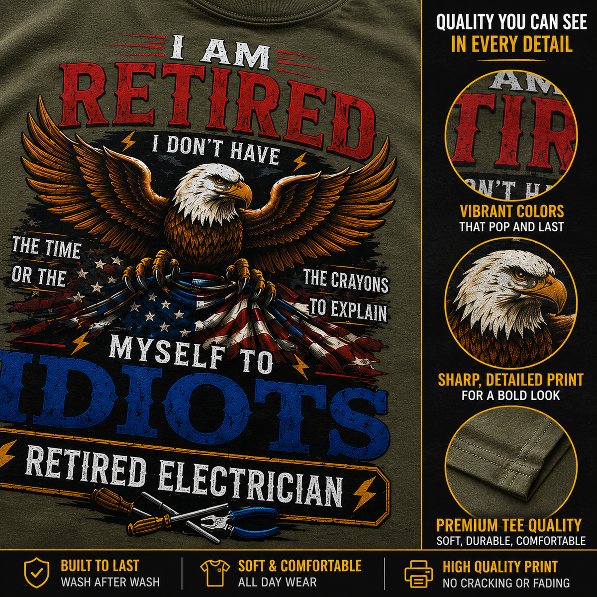 Retired Electrician T-Shirt, Funny Retirement Gift for Dad or Grandpa