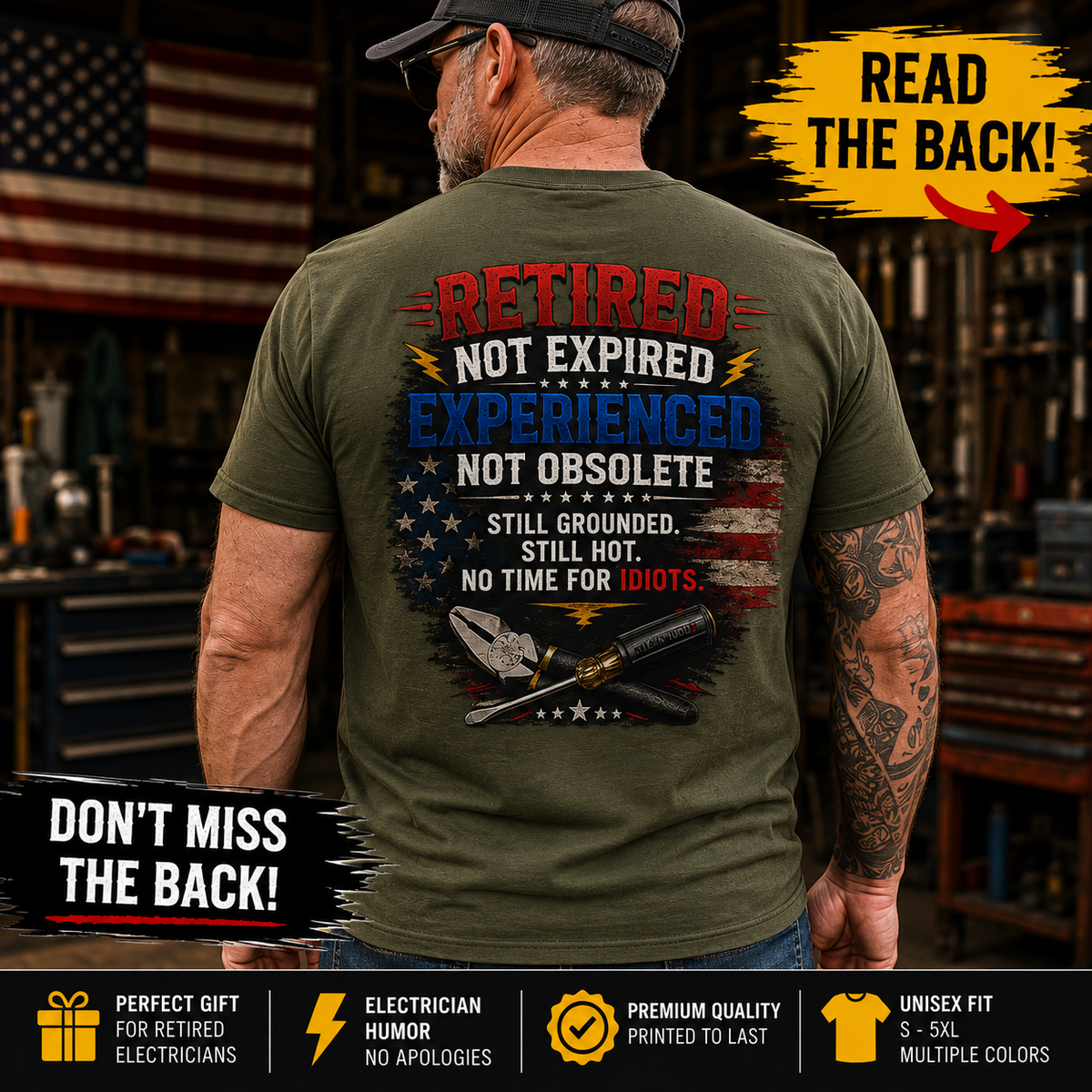 Retired Electrician T-Shirt, Funny Retirement Gift for Dad or Grandpa
